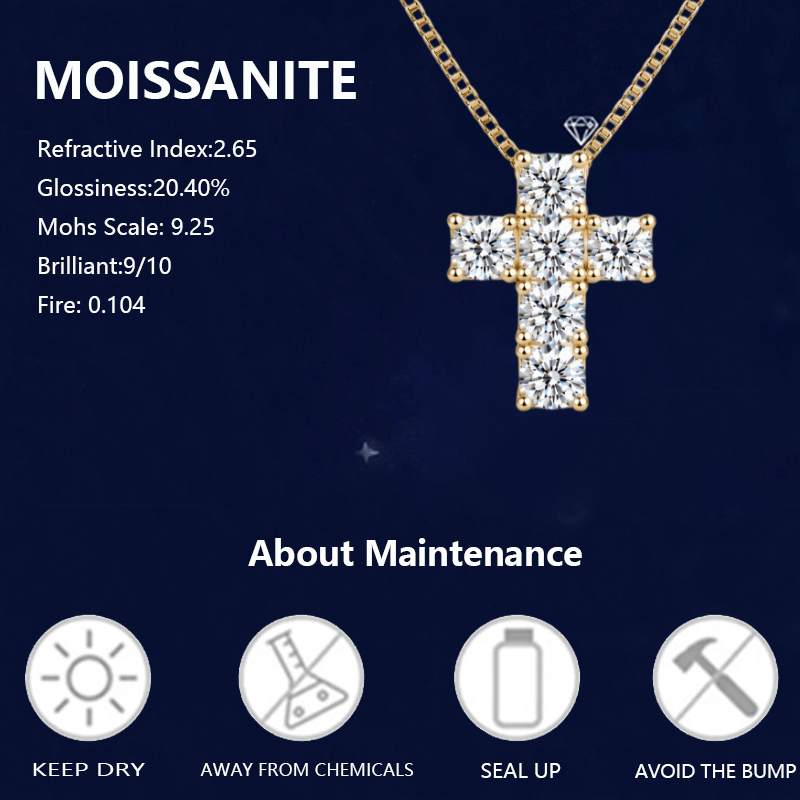 Unisex 3-Carat Full Moissanite Cross Pendant Necklace
